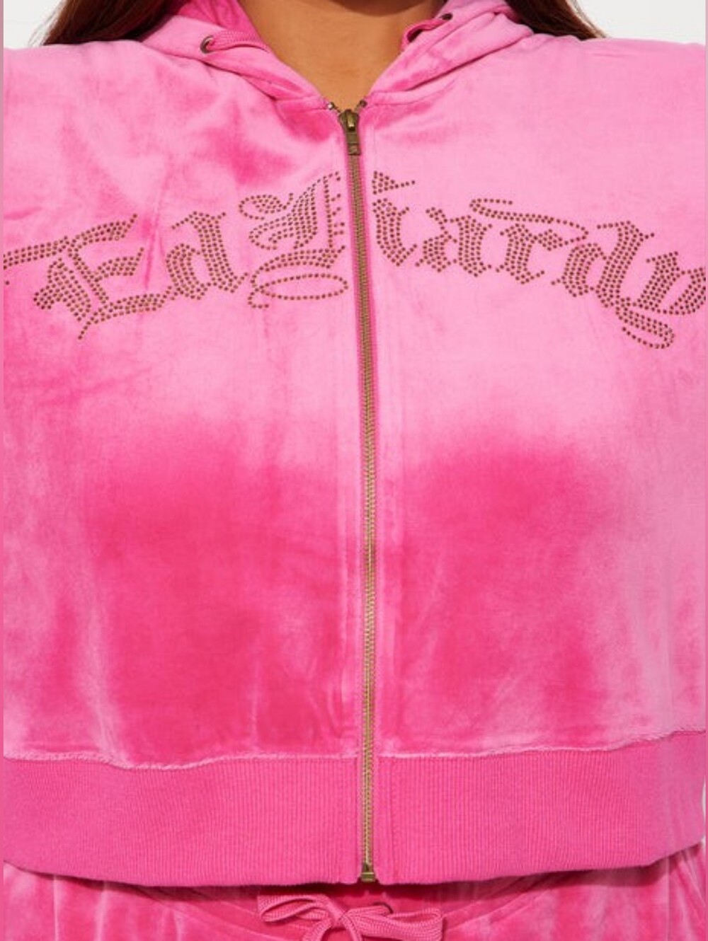 LOT ED HARDY Pink Velour Tracksuit HOODIE & JOGGERS Womens 1X - Picture 3 of 9